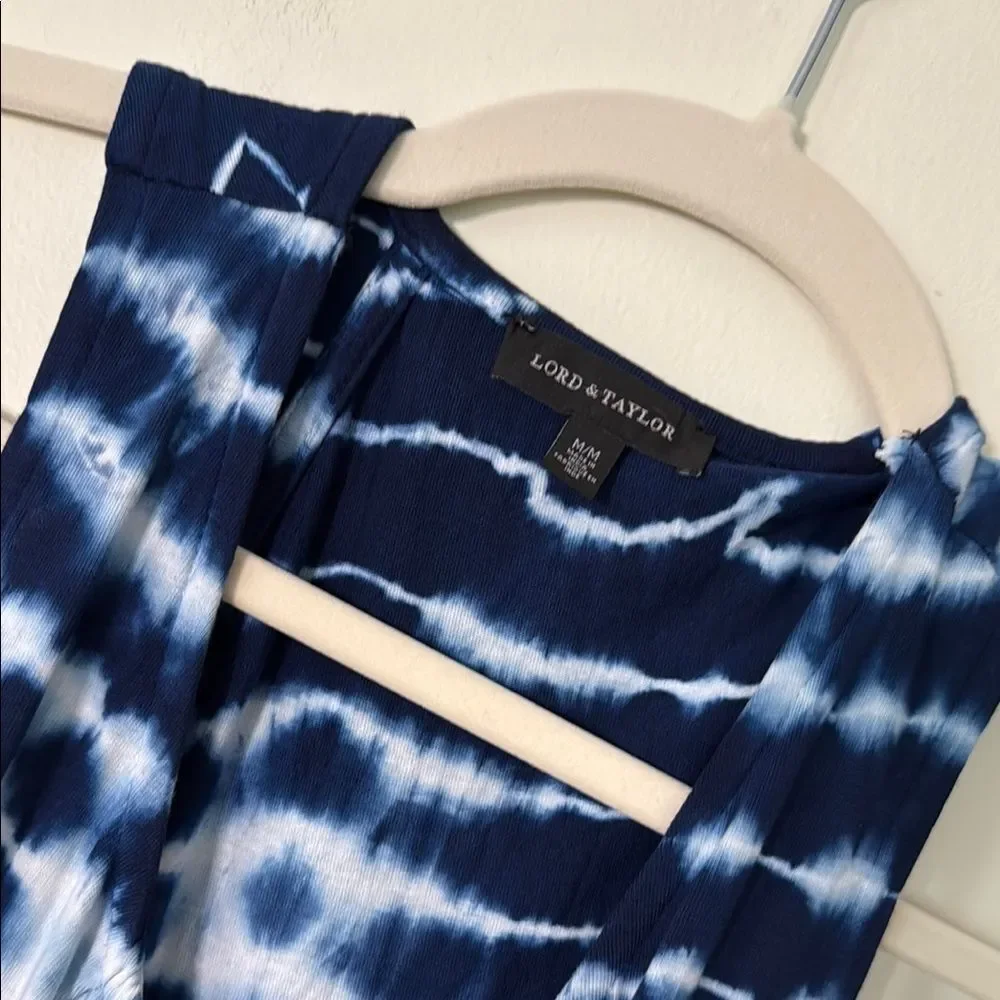 Lord & Taylor Navy and‎ White Tie-Dye maxi dress sleeveless